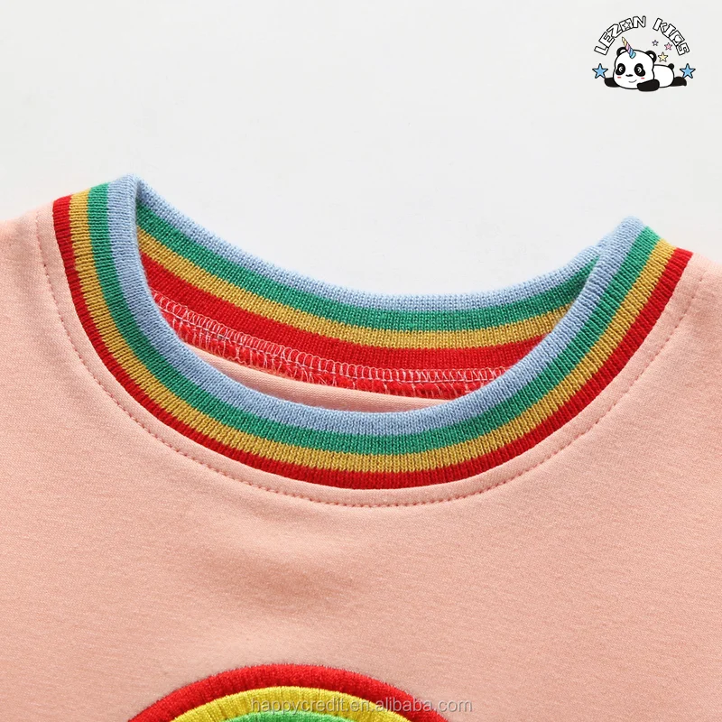 LEZONKIDS - Autumn Long Sleeved Rainbow Colorblock Embroidery Girls Party Dress for Kids Aged 2-14 Years